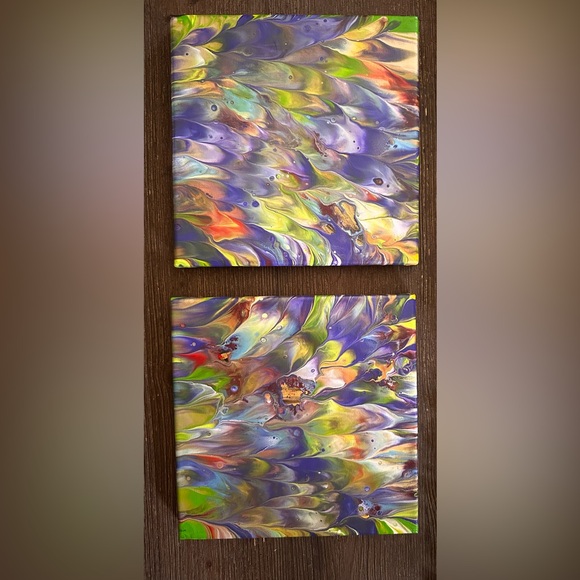 Handmade Other - Hand crafted original two multicolor acrylic on canvas paintings